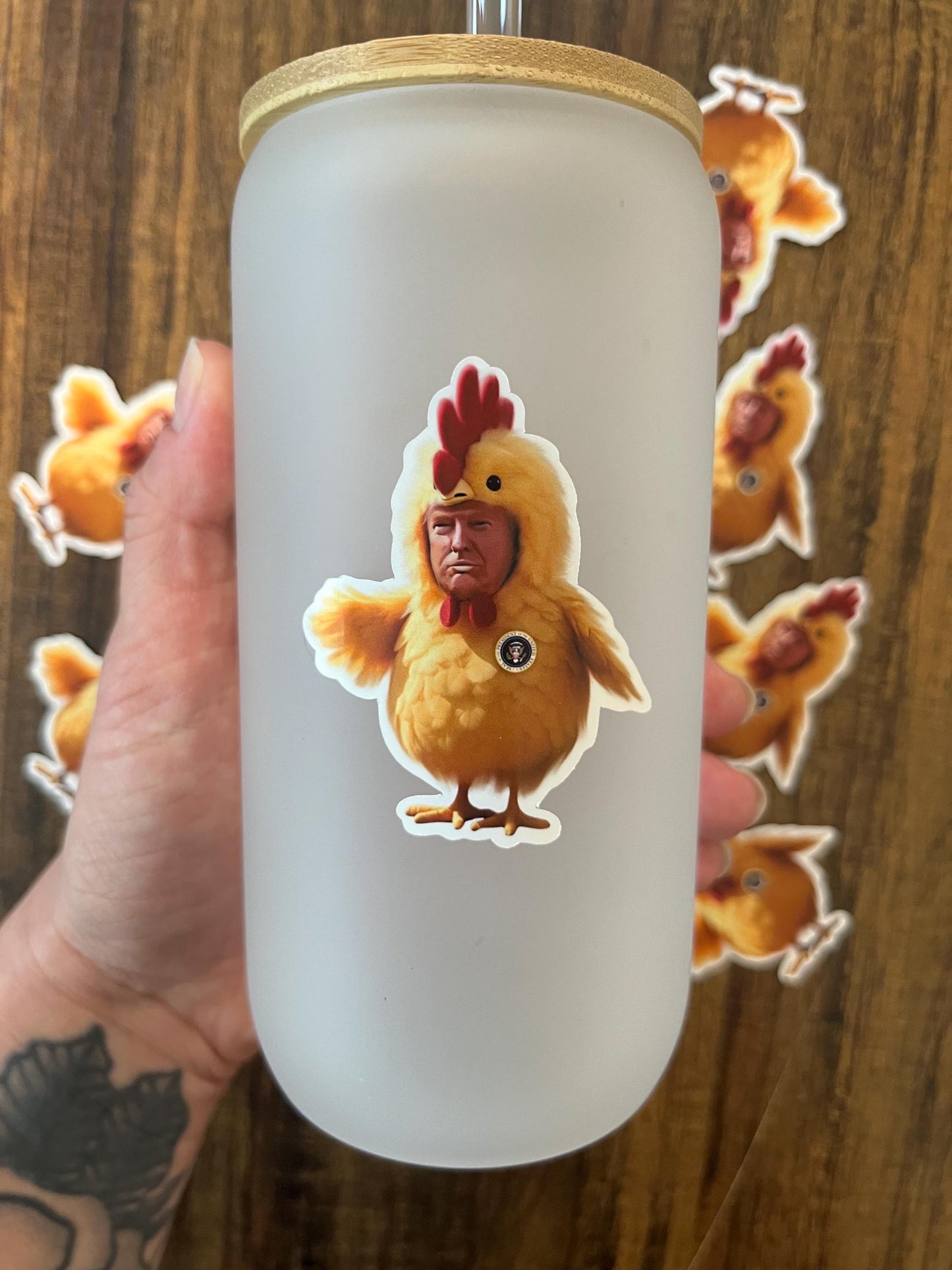 Chicken Trump - Trump Always Chickens Out - Taco - Sticker for Journal, Water Bottle, Phone, Laptop