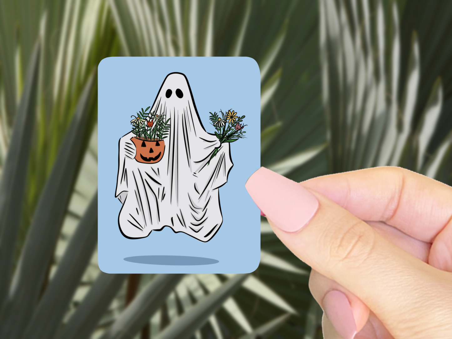 Ghost With Flower Bouquets Halloween Vinyl Sticker