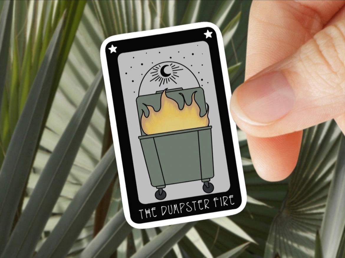 The Dumpster Fire Tarot Card Vinyl Sticker