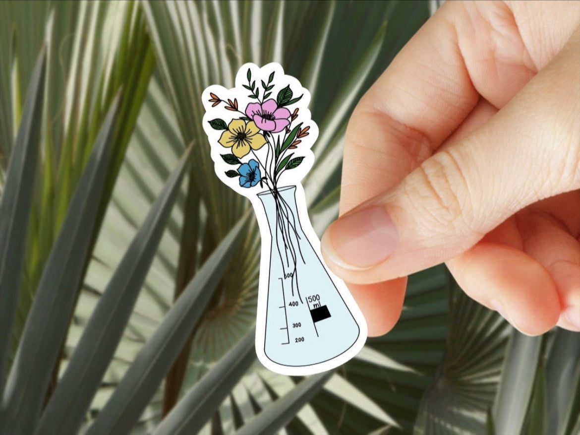 Science Erlenmeyer Flask with Flowers Vinyl Sticker